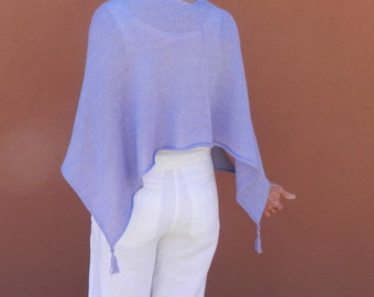 Ponchette, Knit small poncho wrap shawl, periwinkle wrap,blue-purple fine knit, lightweight wrap
