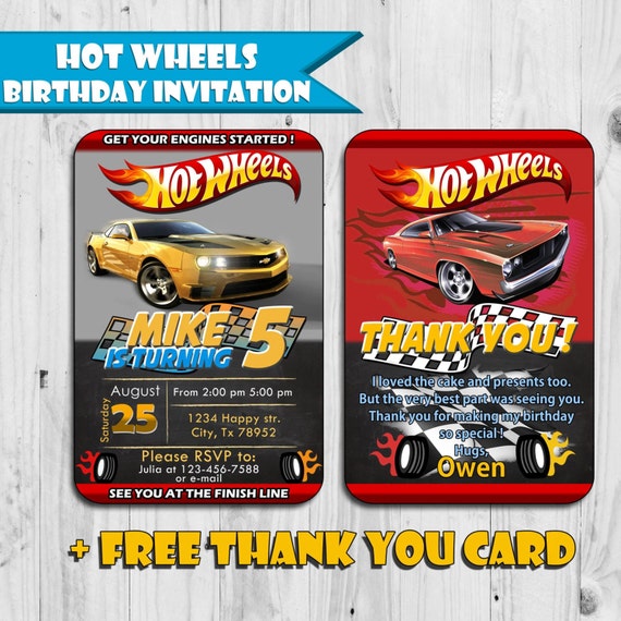 Hot Wheels Inspired Birthday Invitation Free Thank You Card