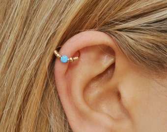 Thin Helix earring - Cartilage earring - Tragus piercing - Turquoise piercing - December birthstone - Extra Thin tiny hoop