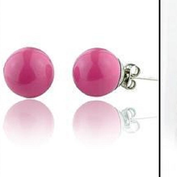 Pink Ball Earrings Sterling Silver Stud by CraftedwithloveGifts