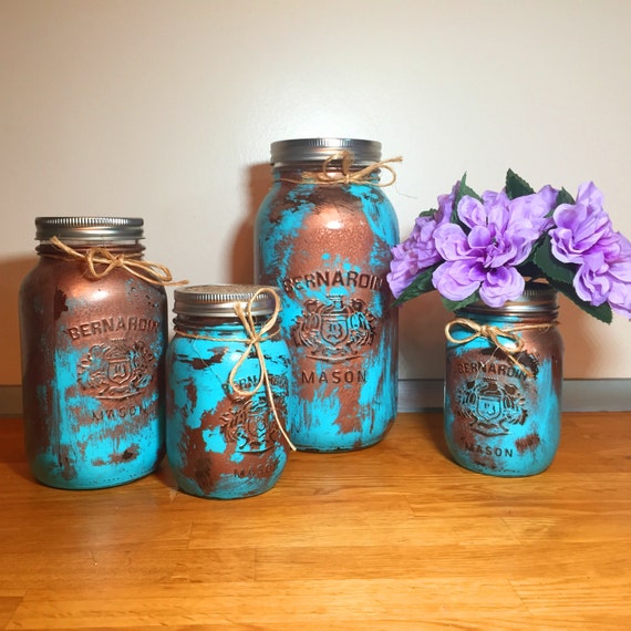 Copper Patina Mason Jar Kitchen Canister Set Decor Containers Organization Copper Patina Mason Jar Kitchen Canister Set Decor Containers Organization