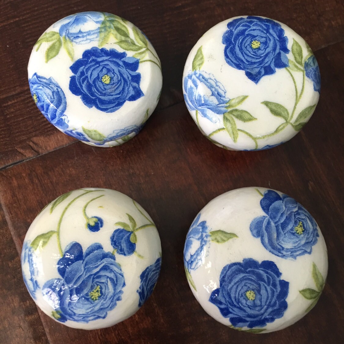 diy decoupage drawer knobs dresser Peony 2 decoupaged wooden Blue cabinet drawer inch