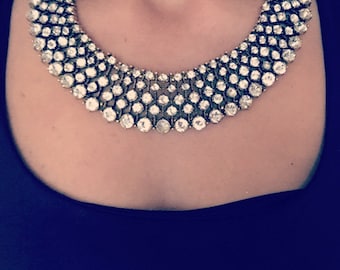 Zara inspired Kate Middleton Clear Rhinstone Statement Necklace White Gold Base