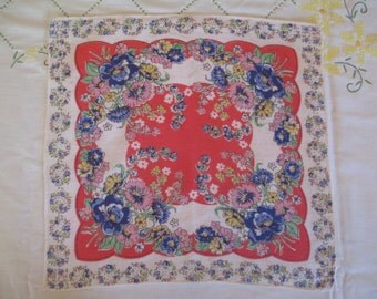 Vintage Multicolored Floral Print Handkerchief 1950s