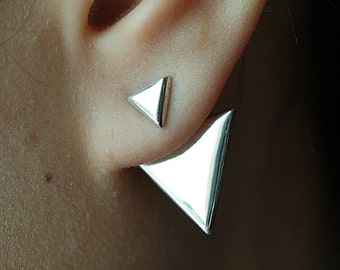 Triangle Shaped Ear Jacket,Earrings Geometric triangle,Front back earring,Jackets double sided earring stud