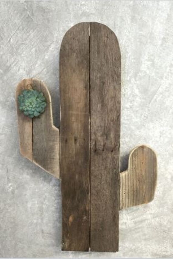 Reclaimed Wood Cactus Wall Art with by shophuntcollective on Etsy