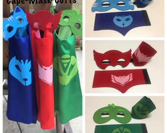 SALE~PJ Masks Costumes/Cape, mask,cuffs - superhero double-sided cape or cape/mask. Party favors, costume or cosplay.