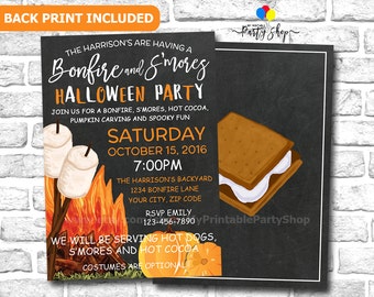 Outdoor Halloween Party Invitation, S'mores And Bonfire Party Invitation, Smores And Bonfire, Fall Party Invitation, All Hallows Eve Party