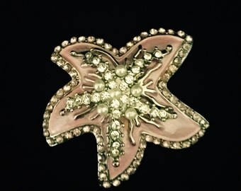Vintage 50's Pink Enamel Rhinestone Brooch VG2444
