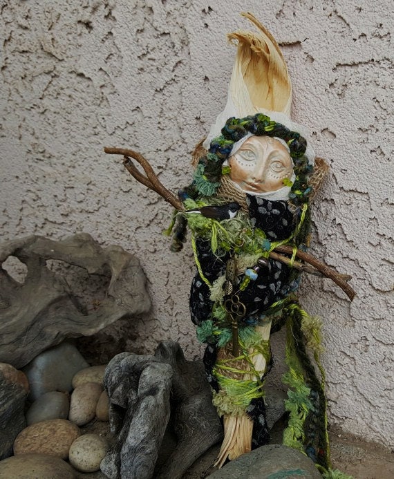 Cottage Green Kitchen Witch  Besom Spirit Protector by 