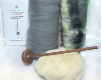 Drop Spindle Yarn Spinning Kit Earthy Available in Both Top or Bottom Whorl, Free Shipping in US