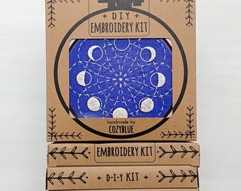 LUNAR BLOSSOM embroidery kit - embroidery hoop art, phases of the moon, luna, lunar cycle, sashiko style, night sky, celestial, moon phase