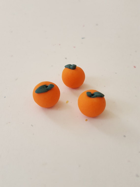 Polymer Clay Orange Beads/ Set Of Three 12mm Handmade Oranges/