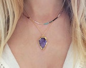 Amethyst Gold Arrowhead Necklace // Boho Gemstone Arrow Necklace // Purple Crystal Bohemian Necklace