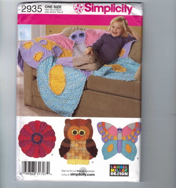 Craft Sewing Pattern Simplicity 2935 Rag Quilt Butterfly Owl