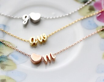 Initial Necklace Cursive Double Charm - Rose Gold Silver Gold Script Letter Custom Personalized Bridesmaid Gift Wedding Mini Dainty