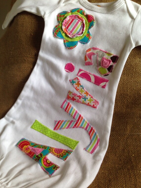 Personalized infant gown applique gown girl layette coming