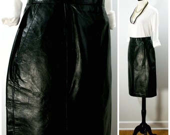 Jupe Crayon En Cuir Souple Lanna - Taille 8 Noir - Longueur Genou - Occasion Très Bon état