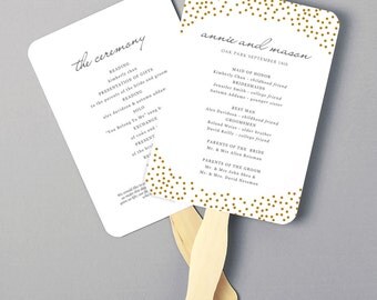 Printable Fan Program, Fan Program Template, Wedding Fan Template, Gold Dots, DIY in Microsoft Word or Apple Pages, INSTANT DOWNLOAD