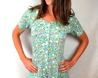 Vintage 90s Ribbed Summer Floral Romper Dress