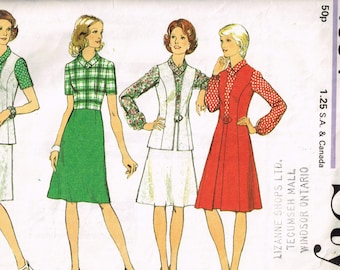 Unique 70s Dress and Cardigan Pattern, Style 4594 Bust 34, Knee Length Dress and Cardigan with Front Buckle Vintage 1974 Sewing Pattern
