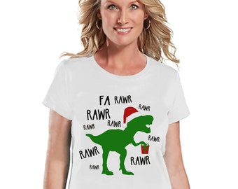 Christmas Dinosaur - Funny Christmas T-Shirt - Ladies Holiday Tee - Winter Tee - White T Shirt - Holiday T Rex Shirt - Holiday Gift Idea