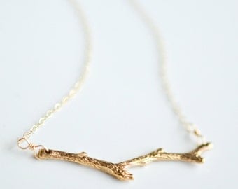 Gold Branch Necklace - Tree Layering Necklace - Gold Tree Branch Charm - Twig Necklace - Simple Minimalist Necklace