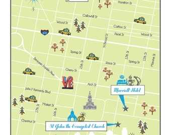 Custom 5x7 Wedding Map Save the Date - Philadelphia, PA