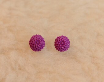 Niobium Stud Earrings - Purple Mum Flowers - Hypoallergenic Earrings for Sensitive Ears / Nickel Free Stud Earrings