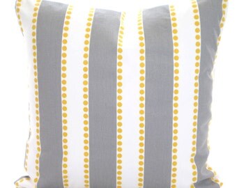 Gray Stripe Pillow Covers, Decorative Throw Pillows Cushions Storm Gray White Stripe Yellow Dots Lulu, Couch Bed Sofa, One or More ALL SIZES