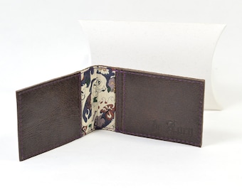 Handmade Brown Leather Bi Fold Card Wallet Liberty Of London Lining.