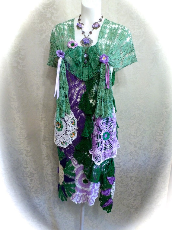 Crochet Dress Repurposed Vintage Doilies in Purple by ByKatDesigns