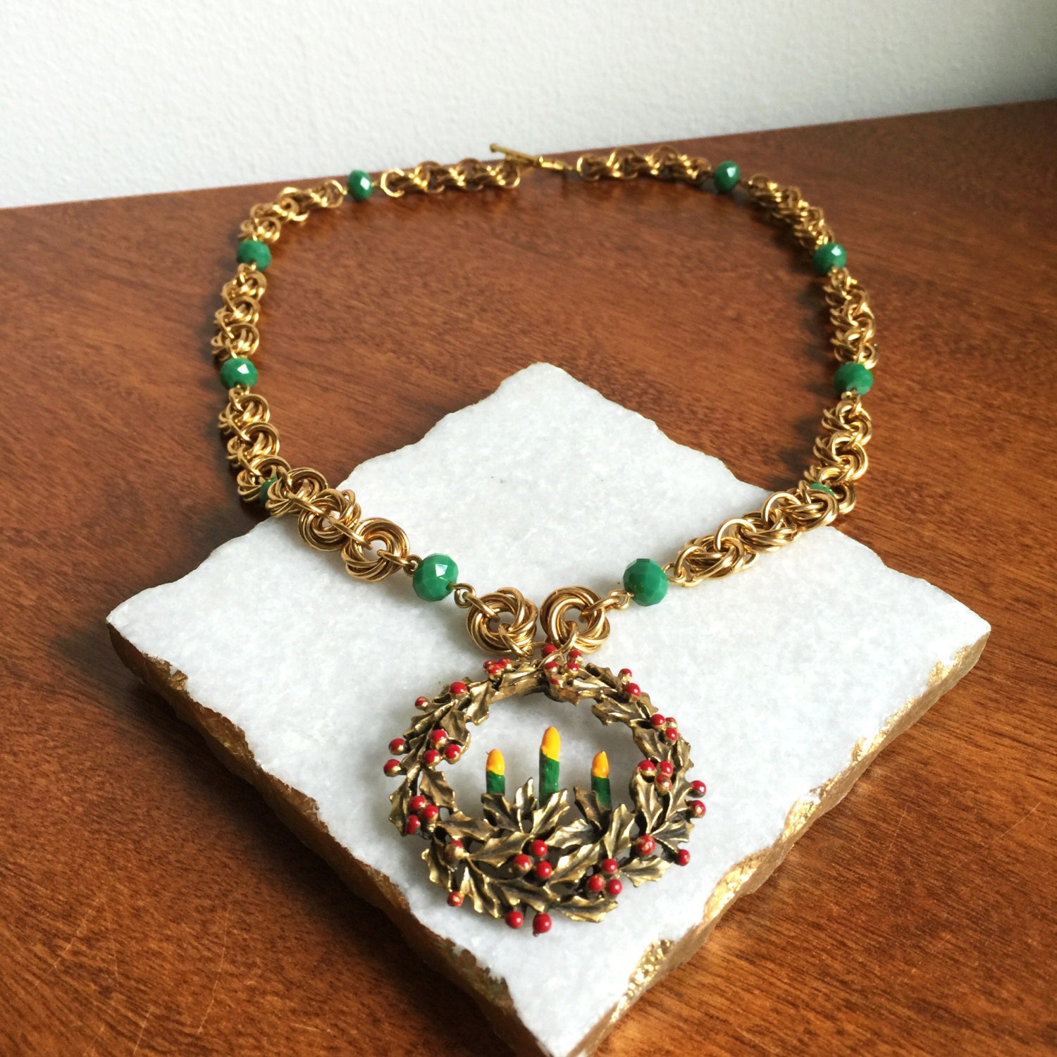 Christmas Wreath Necklace // Christmas Necklace by 5one7designs