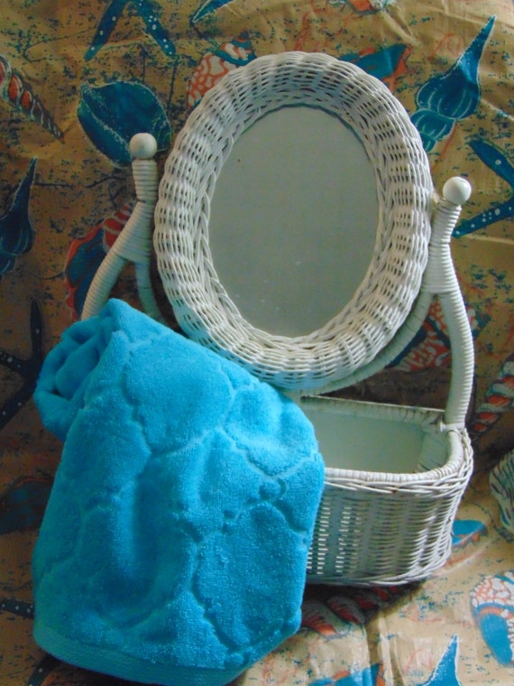 Wicker Vanity Mirror Bathroom Storage Beach Cottage Nursery