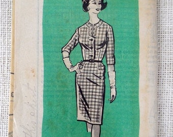Anne Adams 4593 Vintage sewing pattern Dress 1960s shirtwaist shirtwaist wiggle housewife Dress Bust 40 Large