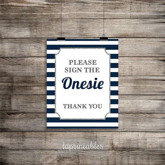 Please Sign the Onesie Sign Navy &amp; White Stripe by laprintables