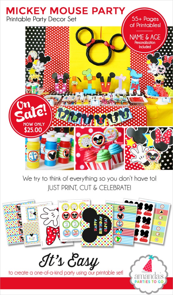 Mickey Mouse Birthday Decorations | Mickey Mouse Party Decorations | Mickey Mouse Clubhouse Birthday Printable | Amanda's Parties To Go Il_570xn