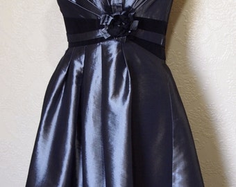 SALE...beautiful PLATINUM SATIN gunmetal gray satin dress brides maid dress mother of bride dress prom dress size 12