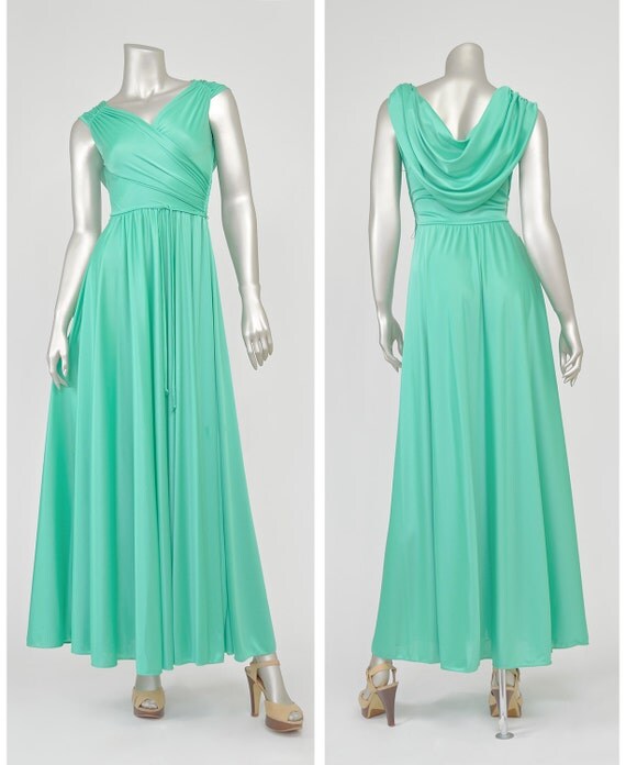 Vintage 70s Maxi Dress Greek Goddess Dress Sea by recyclinghistory