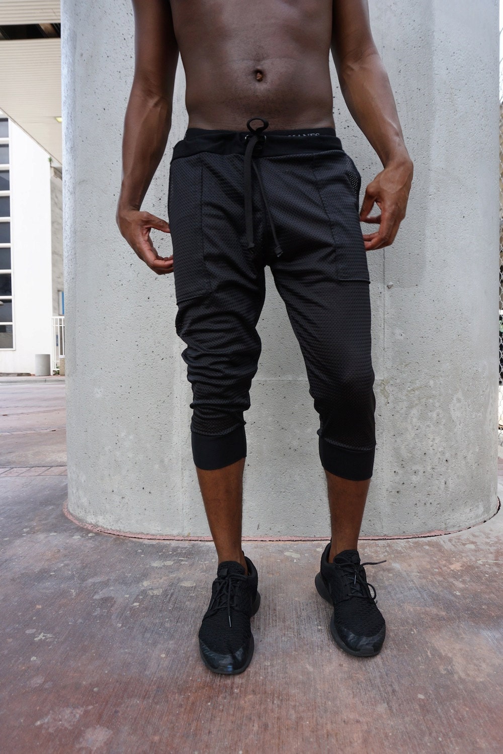 black jogger shorts