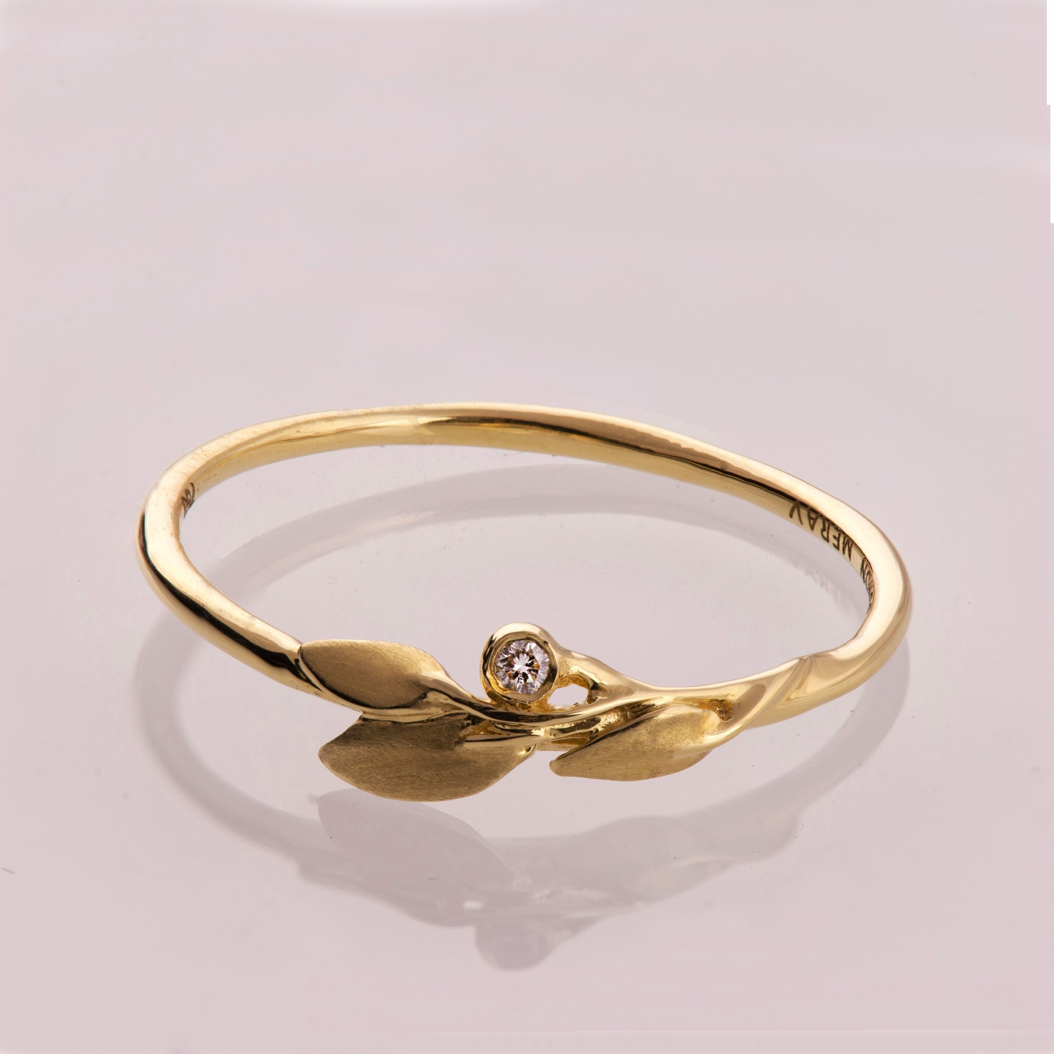Leaves Diamond  Ring  No  1 14K Gold and Diamond  engagement 