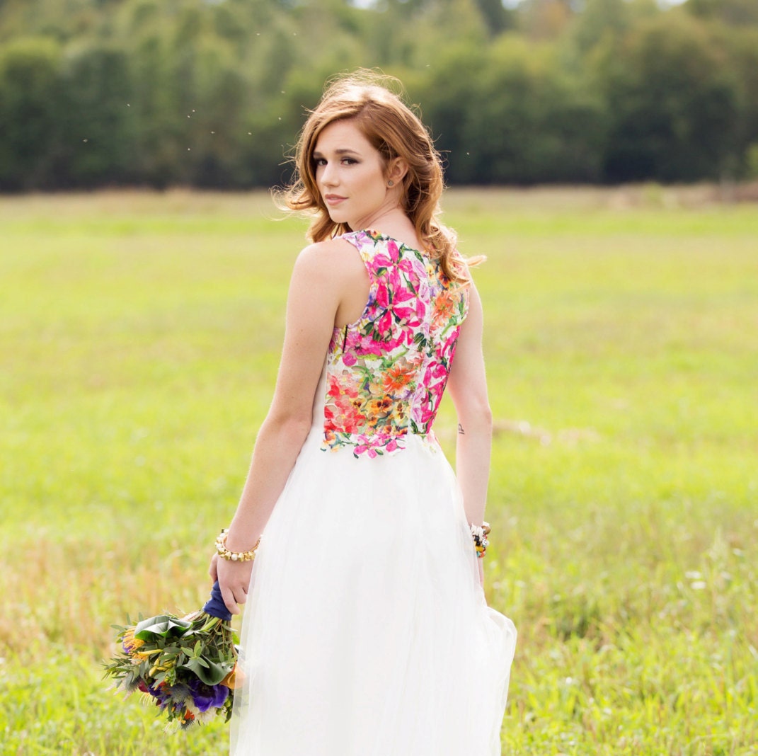 Alternative Wedding Dress All White With Bright Floral Back