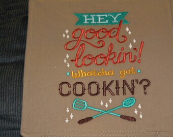 Hotpad/potholder tan machine embroidery