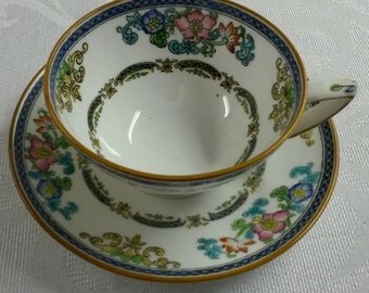 Minton Tea Cup and Saucer; Small; Hand Painted circa 1912-1950- 639