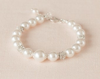 Pearl wedding Bracelet, Bridesmaids bracelet, Bridal jewellery, Swarovski pearls rhinestones, Sarah Bracelet
