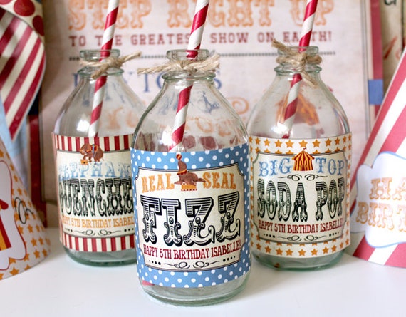 Vintage Circus Drink Bottle Labels - INSTANT DOWNLOAD - Editable & Printable Birthday Party decorations by Sassaby Il_570xn