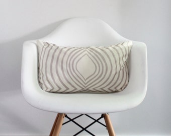 Aya Contour lumbar pillow cover hand printed in metallic blush on white organic hemp cotton