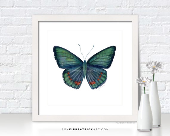 Teal Blue BUTTERFLY Painting Butterfly Art Butterfly Print