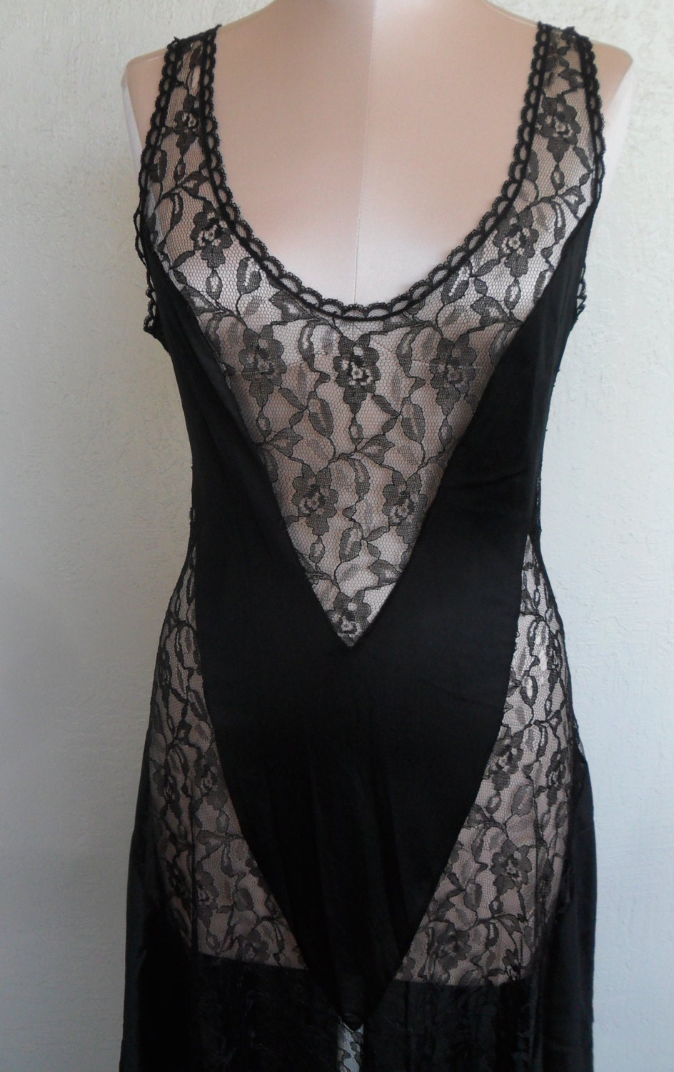 Vintage Nightgown Nightie Sheer Black Lace Negligee