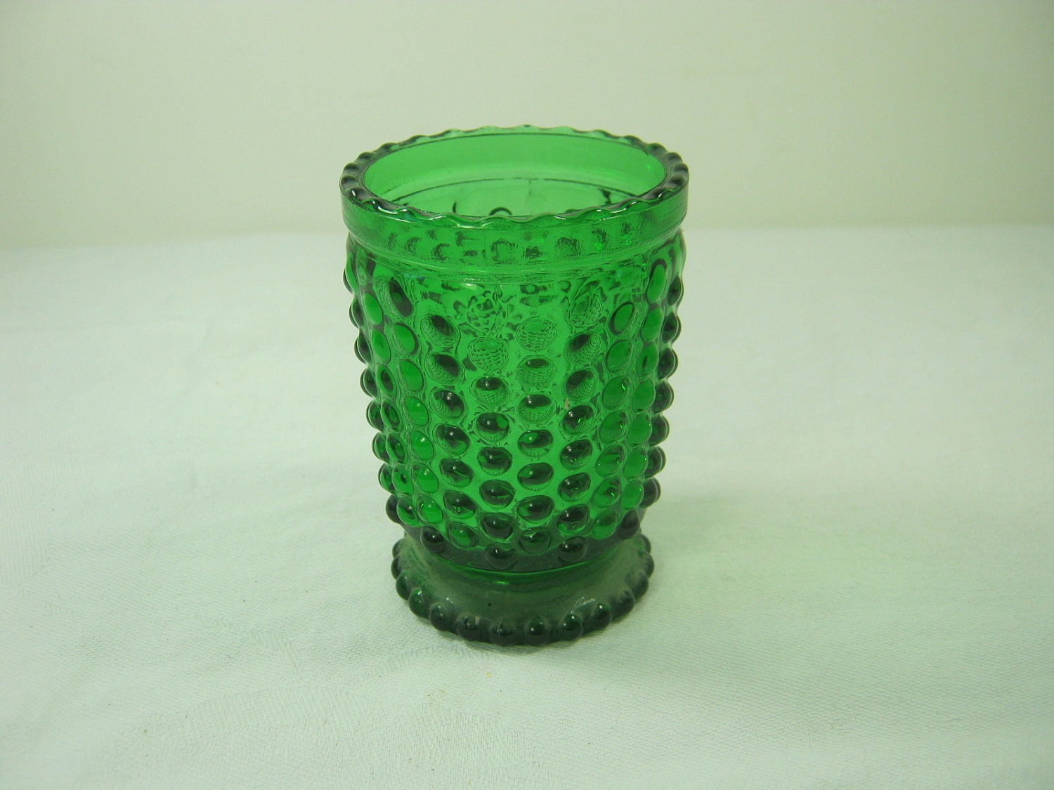 Vintage EMERALD HOBNAIL TOOTHPiCK HOLDER Green Votive Tea